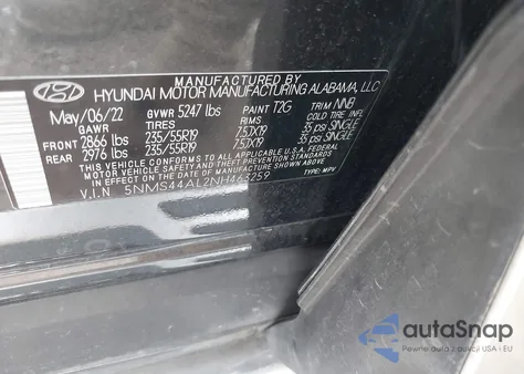 2022 Hyundai Santa Fe Limited z USA, uszkodzony, nr VIN 5NMS44AL2NH463259